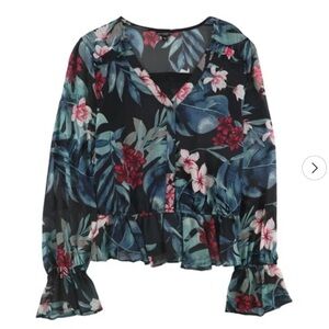 GUESS Womens Montara Ruffle Top Floral Peasant Blouse   XL